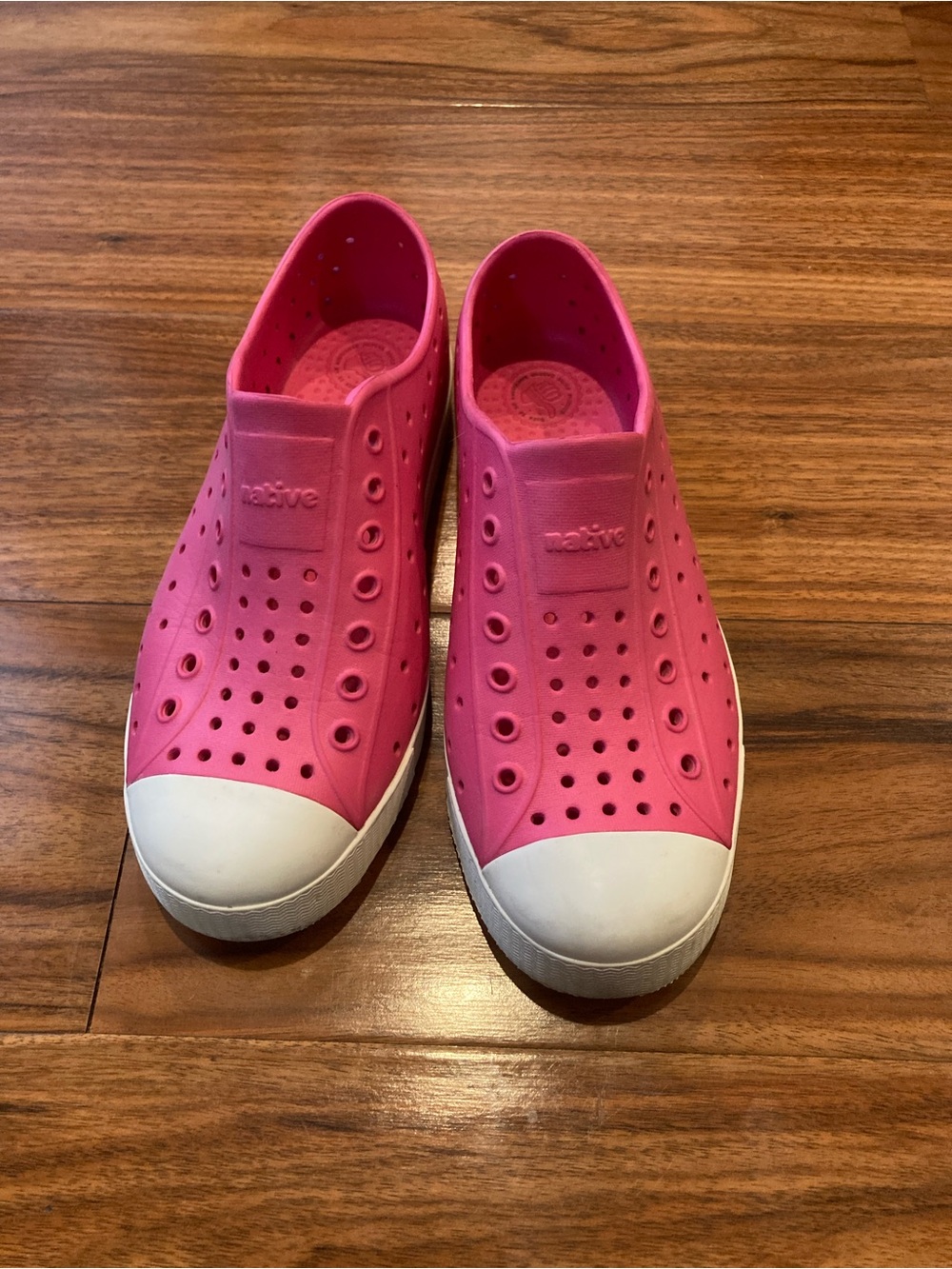 Native Pink Slip-On Clog Sneakers with White Toe Cap